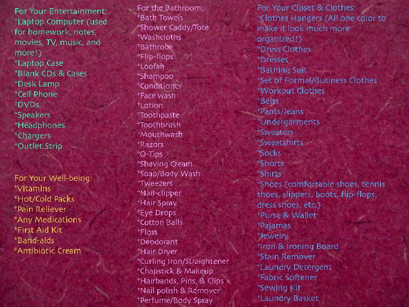 college packing list app