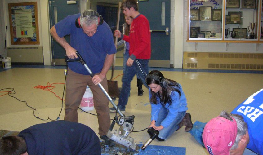 Main Lobby floor make-over with students and community volunteers.