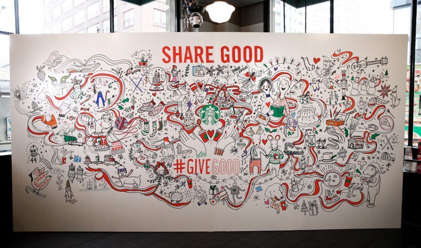 “To kick off the season and our campaign, we made an animated spot that revealed the new holiday cup design. We followed that up with a Facebook live event, where we asked viewers to tell us what makes the holidays special to them, and used their stories to create a 20-ft. mural in real-time.”